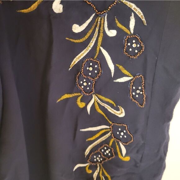 Soft Surroundings Navy Blue Embroidered Wrap Pants Wide Leg Palazzo,… - Picture 7 of 9